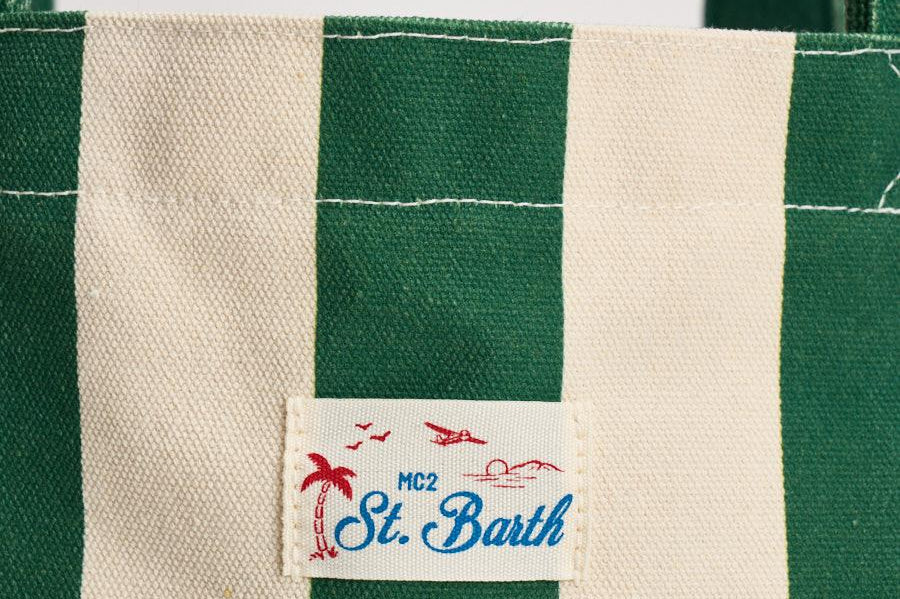 Borsa tote donna in cotone a righe verde STRIPESPOP 51 MC2 SAINT BARTH 