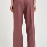 Pantalone donna palazzo in lino rosa malva S6SN38 H92 SEMICOUTURE 