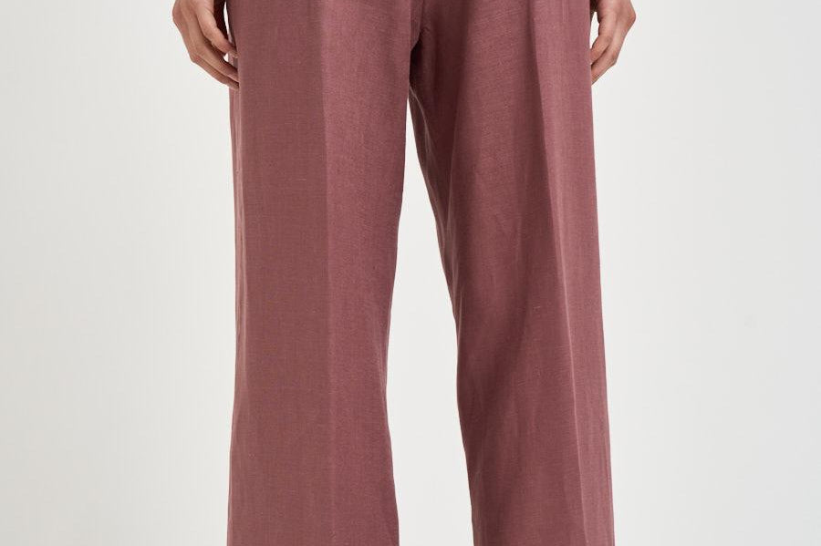 Pantalone donna palazzo in lino rosa malva S6SN38 H92 SEMICOUTURE 