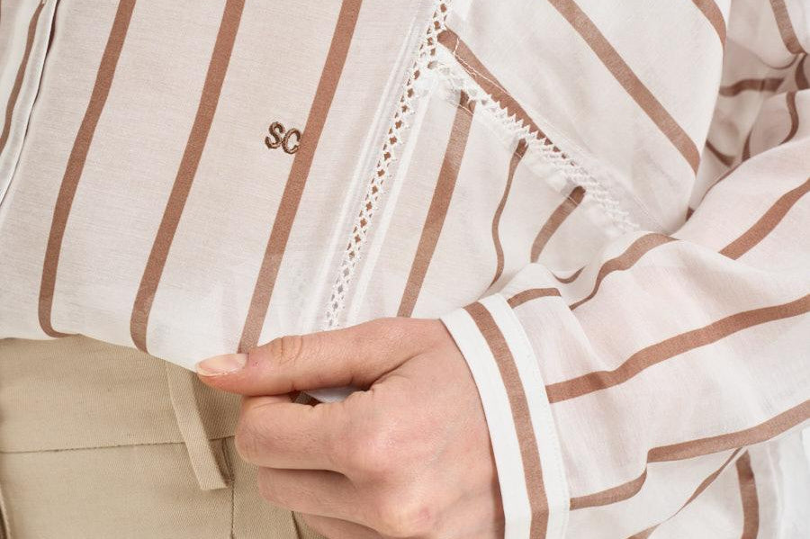 Camicia donna a righe marroni Y6SK60 RG105 SEMICOUTURE 