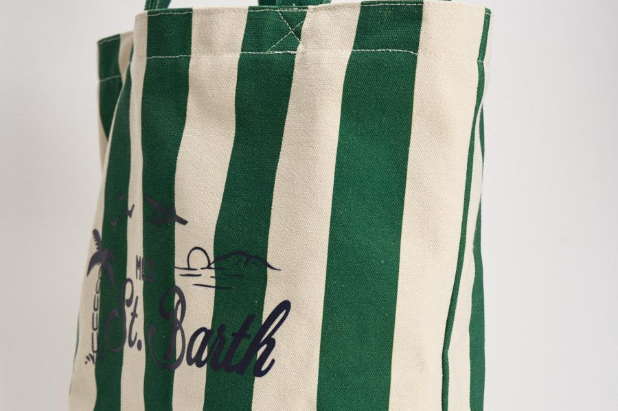 Borsa tote donna in cotone a righe verde STRIPESPOP 51 MC2 SAINT BARTH 