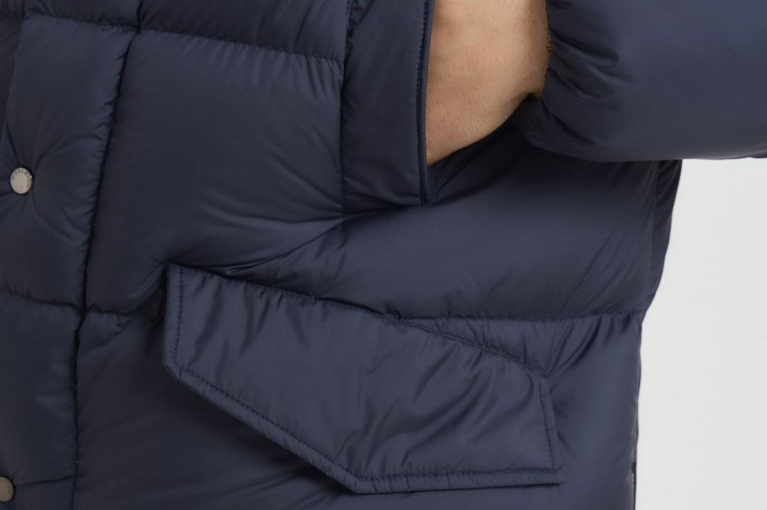 Piumino uomo trapuntato con cappuccio blu OU2087 3989 WOOLRICH 