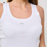Top donna girocollo a costine bianca 100807 A2C1Z04 PINKO 
