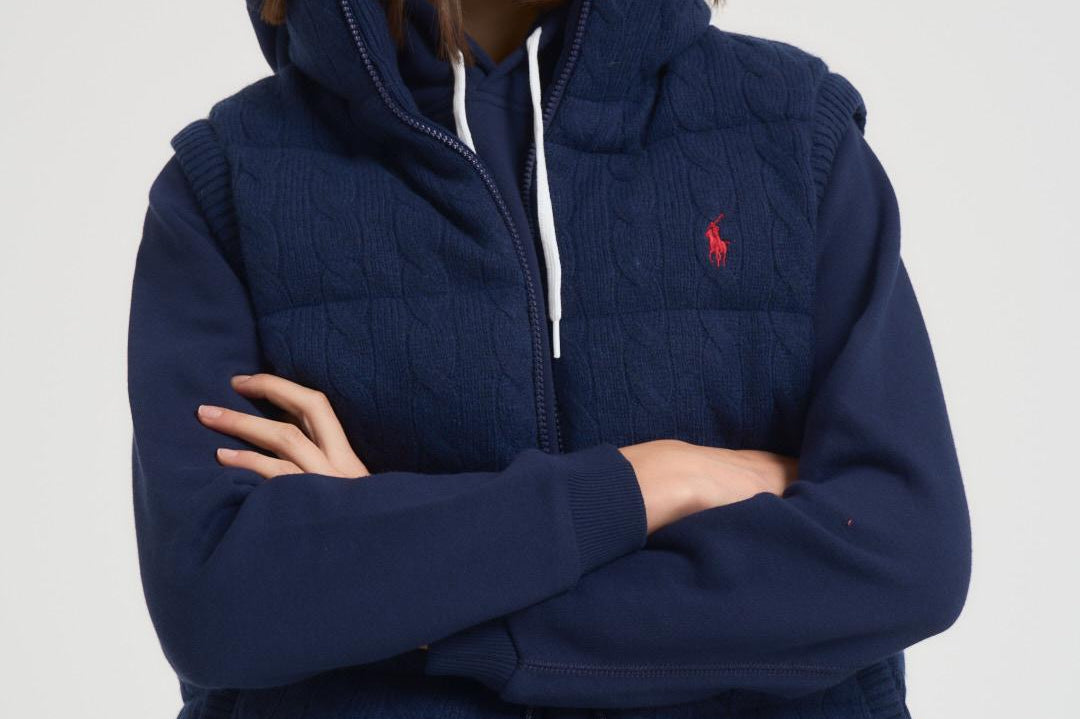 Gilet donna trapuntato in lana blu notte 211966120 500 RALPH LAUREN 