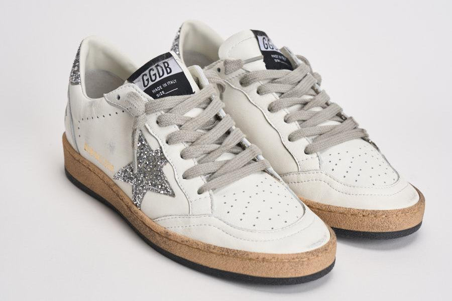 Sneakers donna Ball Star bianca glitter argento GWF00117 F00377311325 GOLDEN GOOSE 
