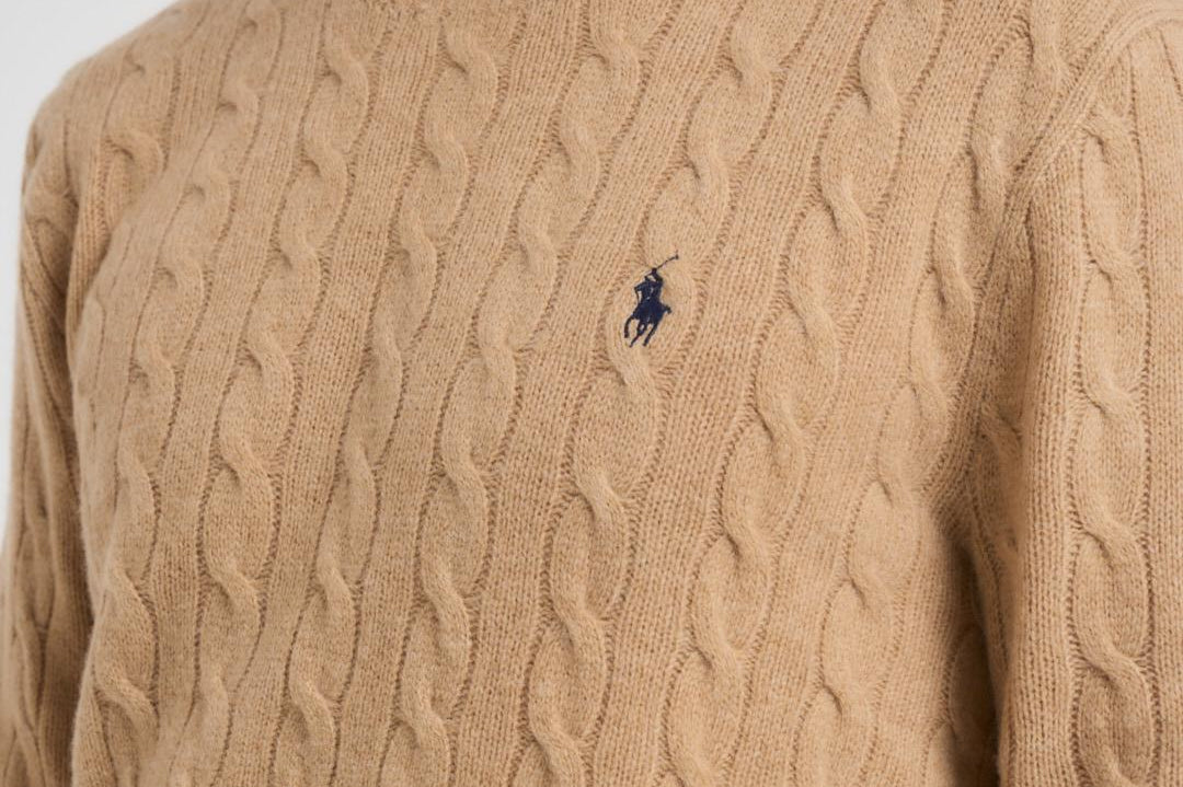 Maglia uomo a treccia cammello 710876762 009 RALPH LAUREN 