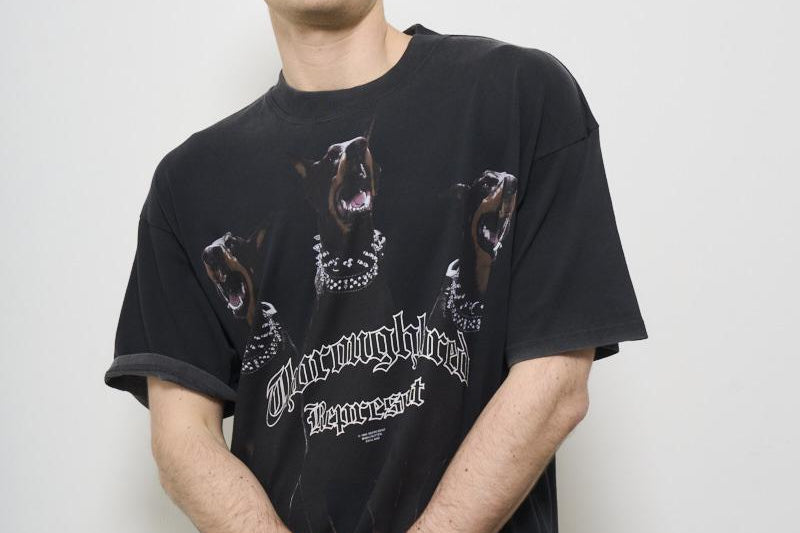 T-shirt uomo girocollo grigia con stampa MLM41135 VINTAGE BLACK003 REPRESENT 