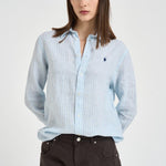 Camicia donna in lino a righe azzurre e bianche 211A96158 003 RALPH LAUREN 