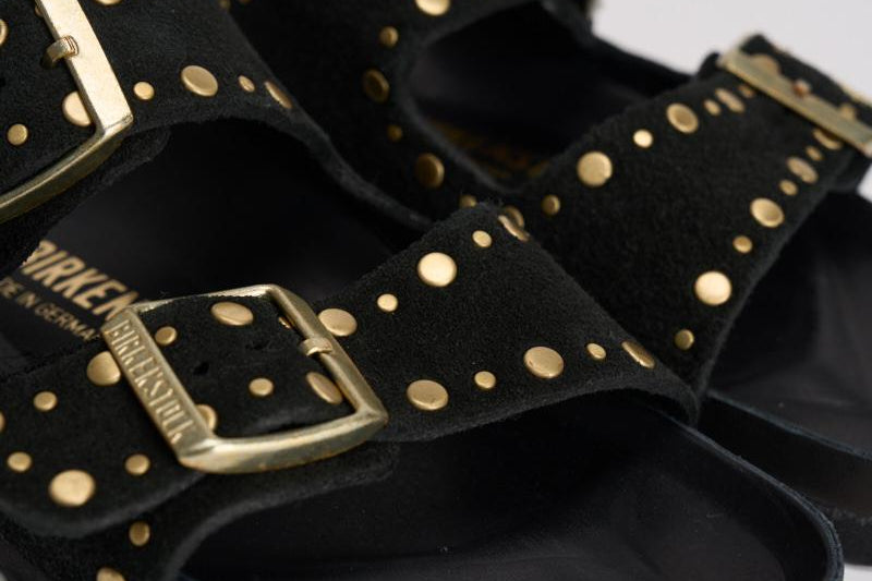 Sandalo donna Arizona nero con borchie oro<BR/> 1027855 BLACK BIRKENSTOCK 