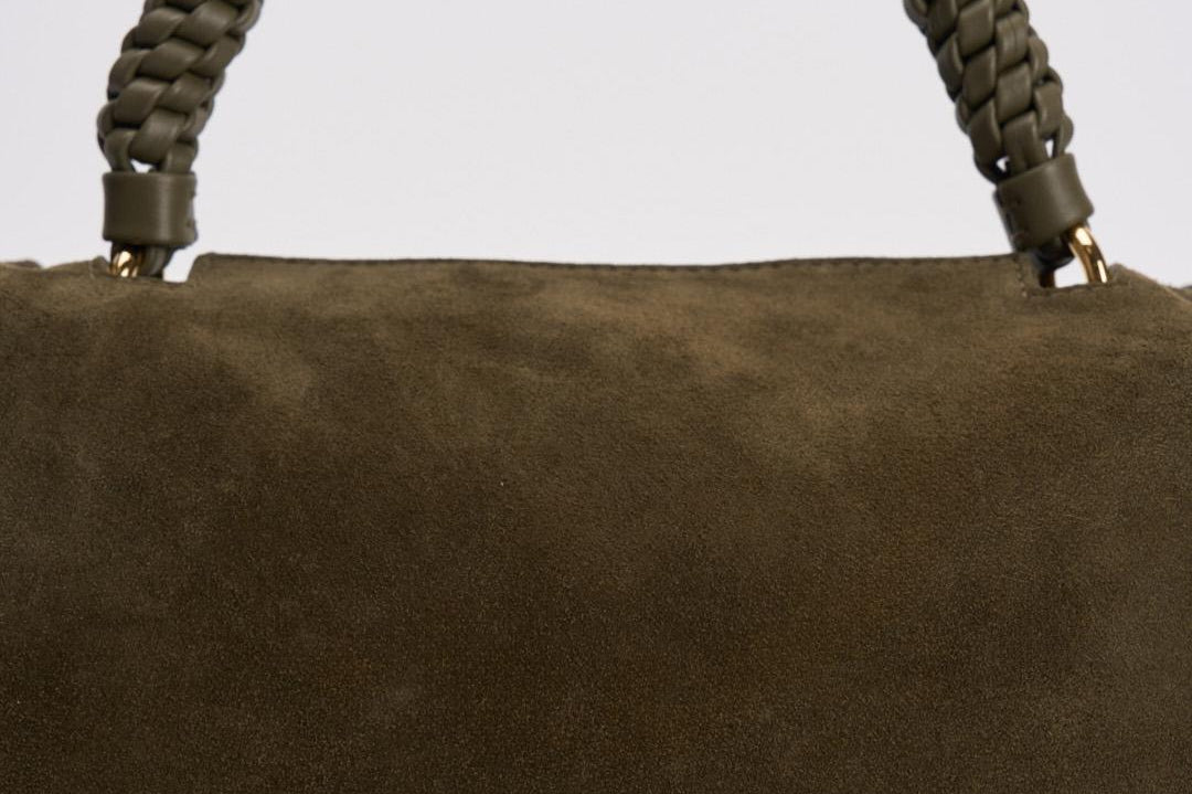 Borsa donna Sveva Peach Media a spalla in suede con tracolla verde BT2006PEO BOSCO ORCIANI 