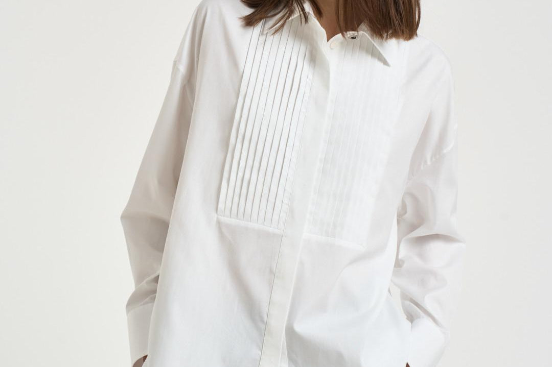 Camicia donna con pieghe bianca GWP02599 P00232310359 GOLDEN GOOSE 