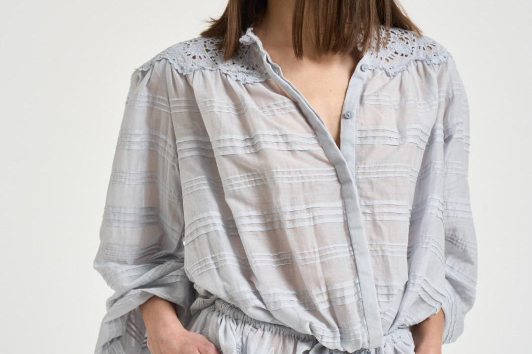 Blusa donna Polly con pizzo celeste HT0767FA D1J05E30LU MARANT ETOILE 