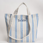 Borsa tote donna in cotone a righe celeste BIGSTRIPESV 3161EMB MC2 SAINT BARTH 