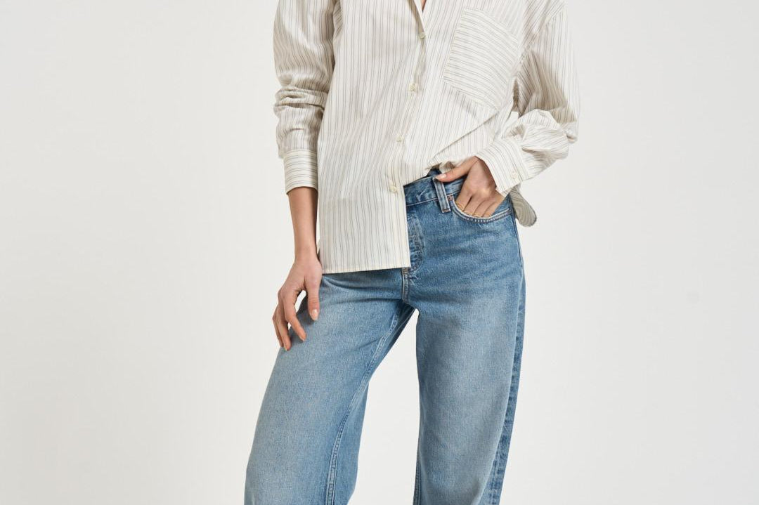 Camicia donna a righe bianca e grigia LASMY MUL5826S IRO 