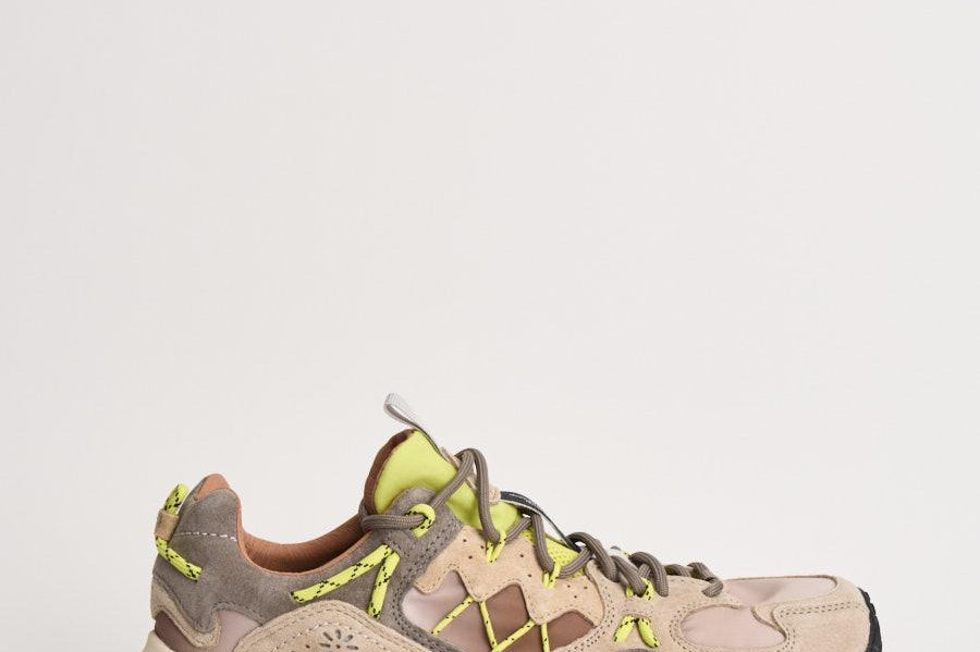 Sneakers uomo Yamabushi beige e lime YAMABUSHIM 1D87LIME FLOWER MOUNTAIN 