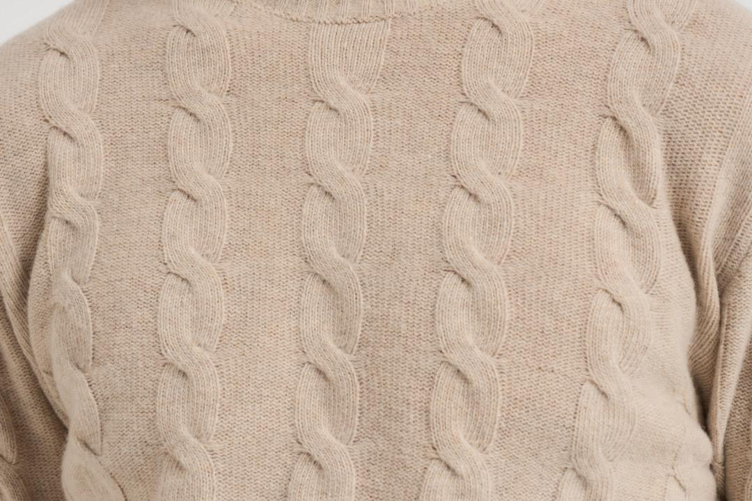 Maglia uomo girocollo a treccia beige 25FCCM010439 112 ACCADEMIE TESSILI 