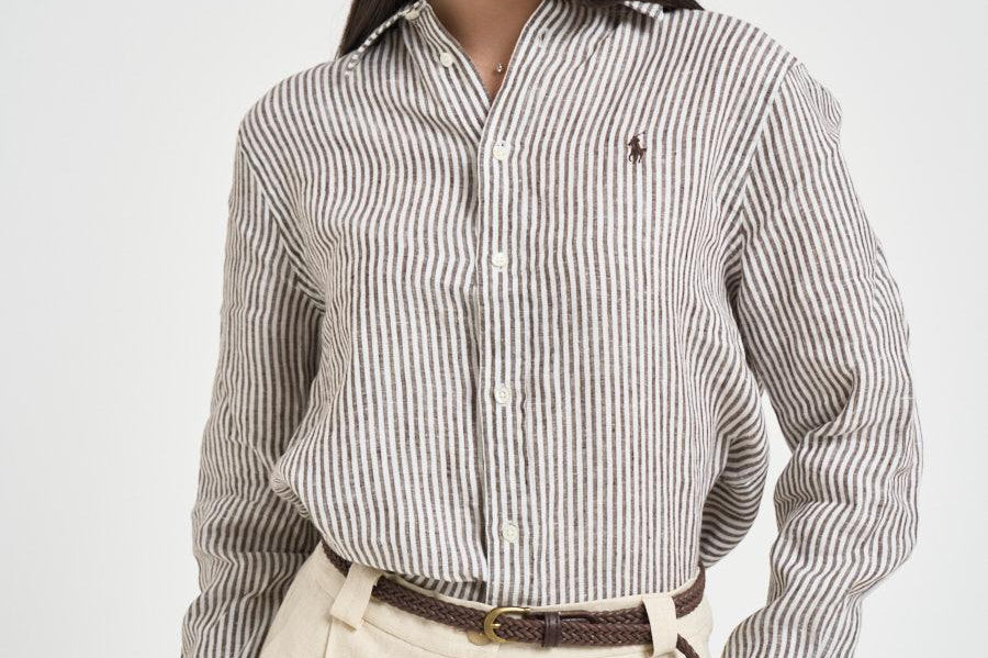 Camicia donna a righe marroni 211A96158 007 RALPH LAUREN 