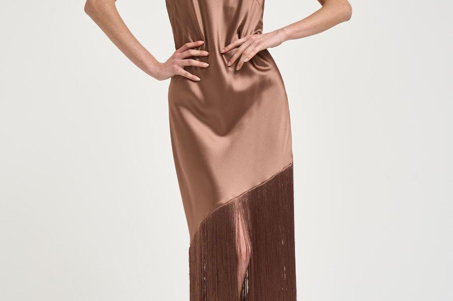 Abito donna monospalla bronzo 106352A33D KIWIL50 PINKO 