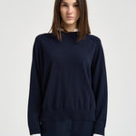 Maglia donna blu con inserto camicia bianca Y6SB60 N06 SEMICOUTURE 