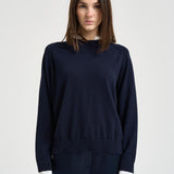 Maglia donna blu con inserto camicia bianca Y6SB60 N06 SEMICOUTURE 