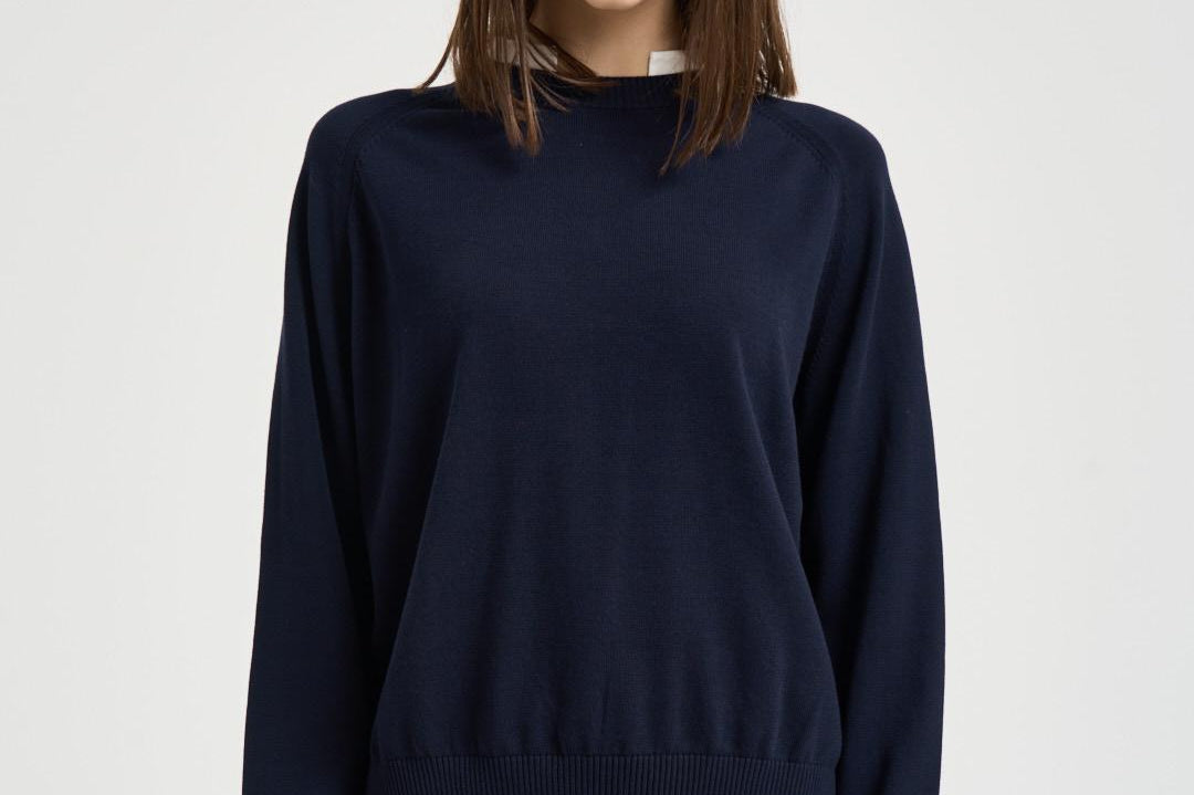 Maglia donna blu con inserto camicia bianca Y6SB60 N06 SEMICOUTURE 