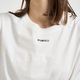 T-shirt donna girocollo bianca 100373A34F BASICOZ05 PINKO 