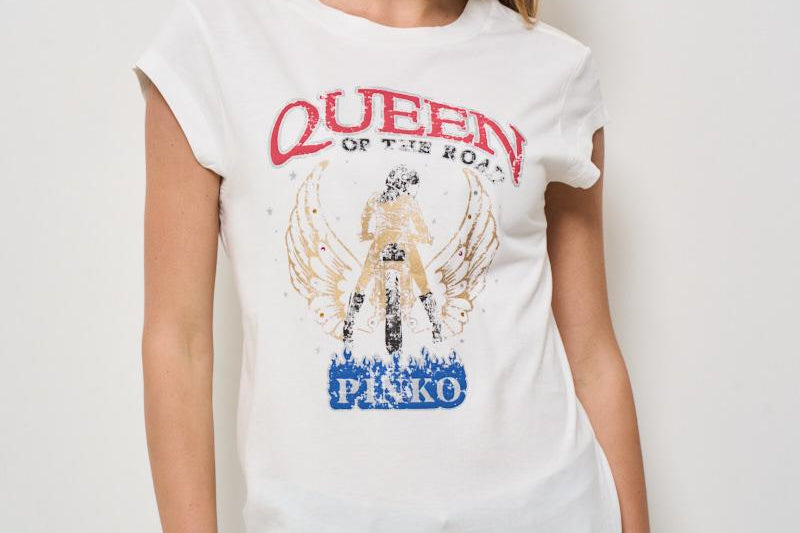 T-shirt donna con stampa bianca 104603 A2DAZ05 PINKO 