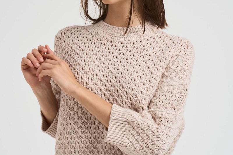 Maglia donna girocollo traforata beige A99314F05 947 PESERICO 