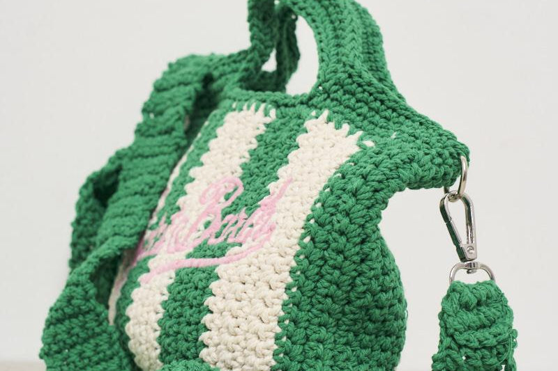 Borsa donna crochet a righe verde CROCHETBAGMINI 00193H MC2 SAINT BARTH 