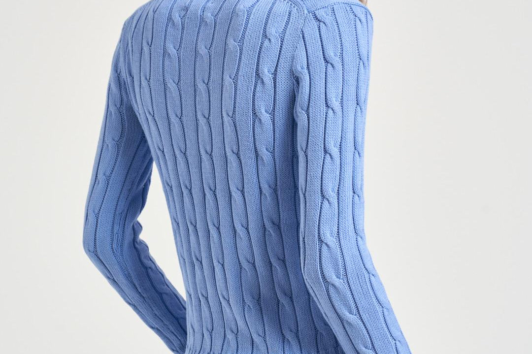 Maglione donna girocollo a trecce celeste 211971869 009 RALPH LAUREN 