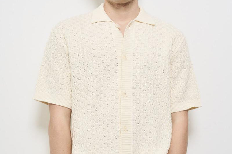 Camicia uomo traforata panna LDM310157 215215IVORY LES DEUX 