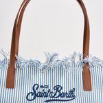 Borsa donna City in canvas a righe celeste CBF0001 TINYSTRIPES1017 MC2 SAINT BARTH 
