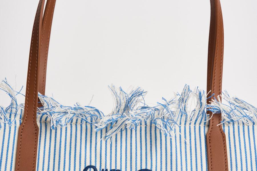 Borsa donna City in canvas a righe celeste CBF0001 TINYSTRIPES1017 MC2 SAINT BARTH 