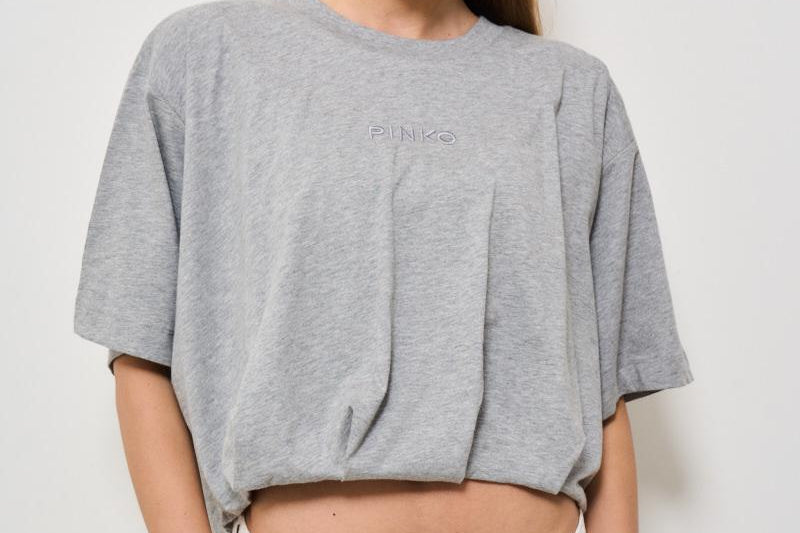 T-shirt donna girocollo cropped grigia 104257 A2F8I42 PINKO 