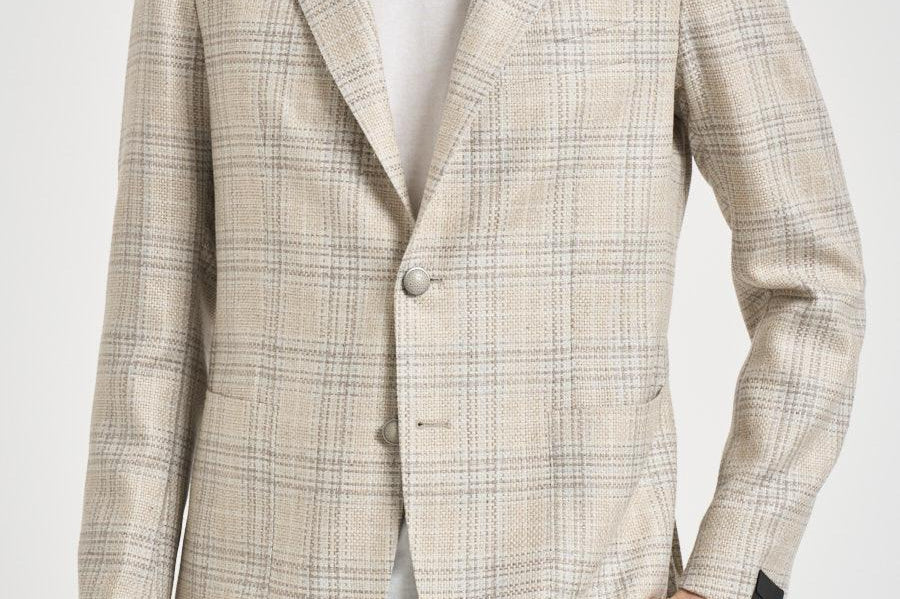 Giacca uomo Montecarlo monopetto check sabbia 1SMC22K 440058T1221 TAGLIATORE 