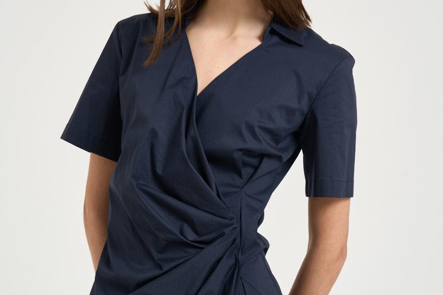 Abito donna midi drappeggiato blu notte L6SK30 N08 LIVIANA CONTI 