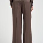 Pantalone donna fluido satinato marrone A04302 01943151 PESERICO 