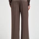 Pantalone donna fluido satinato marrone A04302 01943151 PESERICO 