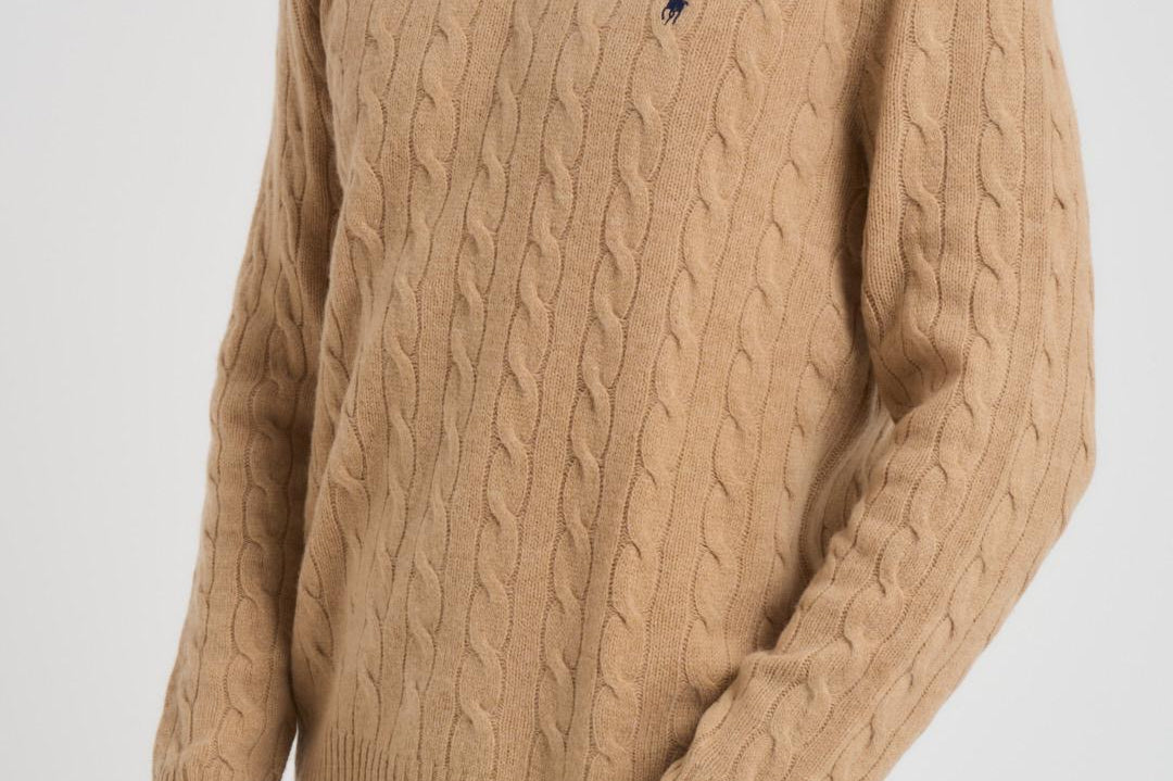 Maglia uomo a treccia cammello 710876762 009 RALPH LAUREN 