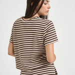 T-shirt donna a righe marrone e panna 12134 MORO/PANNA VITTO 