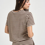 T-shirt donna a righe marrone e panna 12134 MORO/PANNA VITTO 