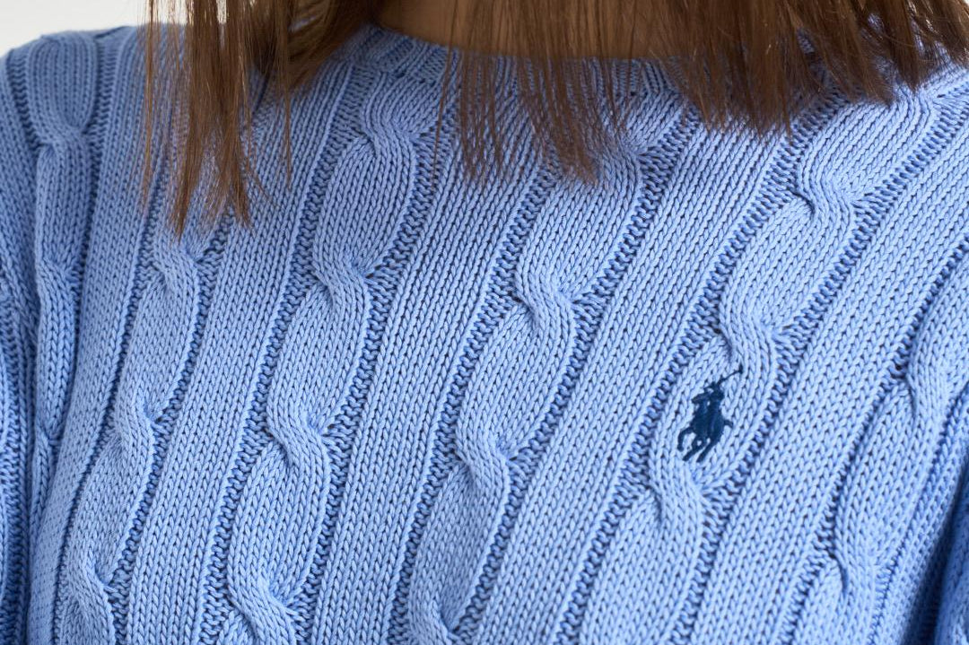 Maglione donna girocollo a trecce celeste 211971869 009 RALPH LAUREN 