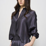 Camicia donna in raso blu S06274 6638061 PESERICO 