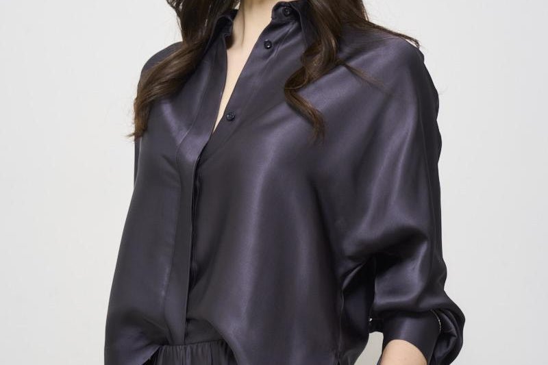 Camicia donna in raso blu S06274 6638061 PESERICO 