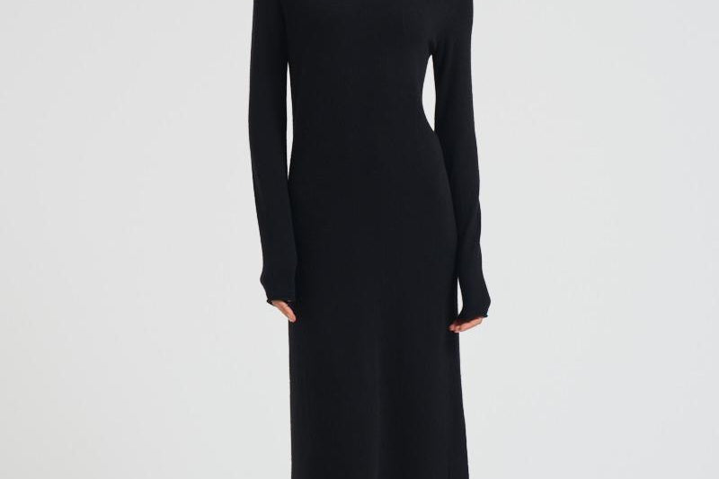 Abito donna lungo con collo alto nero 2025346 BLACK LISA YANG 