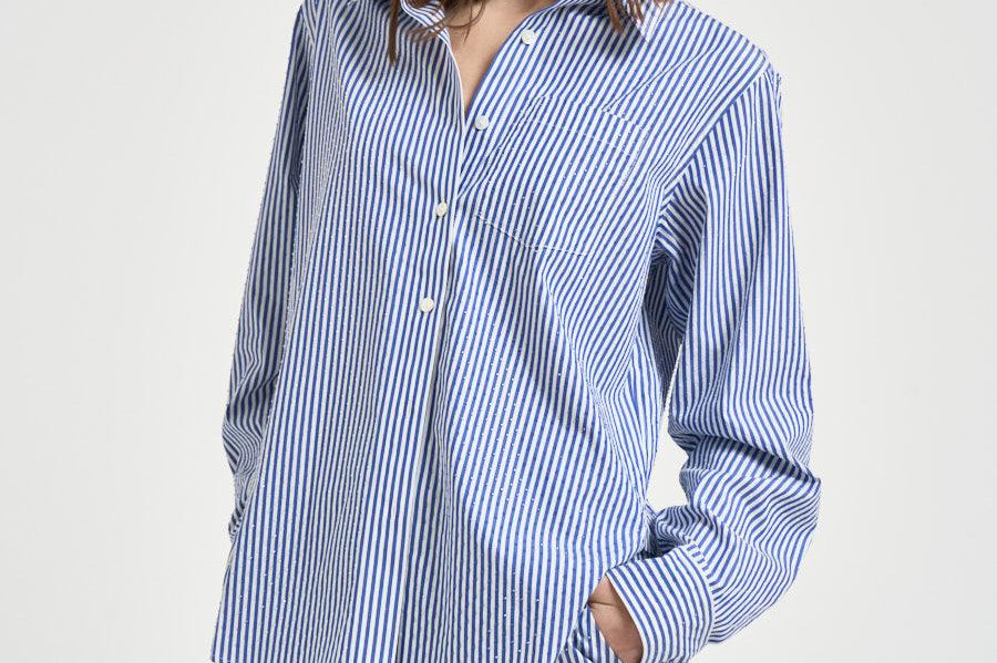 Camicia donna a righe blu e strass D380646 CASHINE883 P.a.r.o.s.h. 