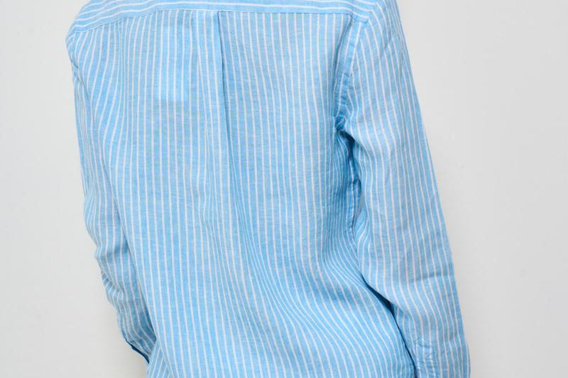Camicia donna in lino gessata celeste 211970691 004 RALPH LAUREN 
