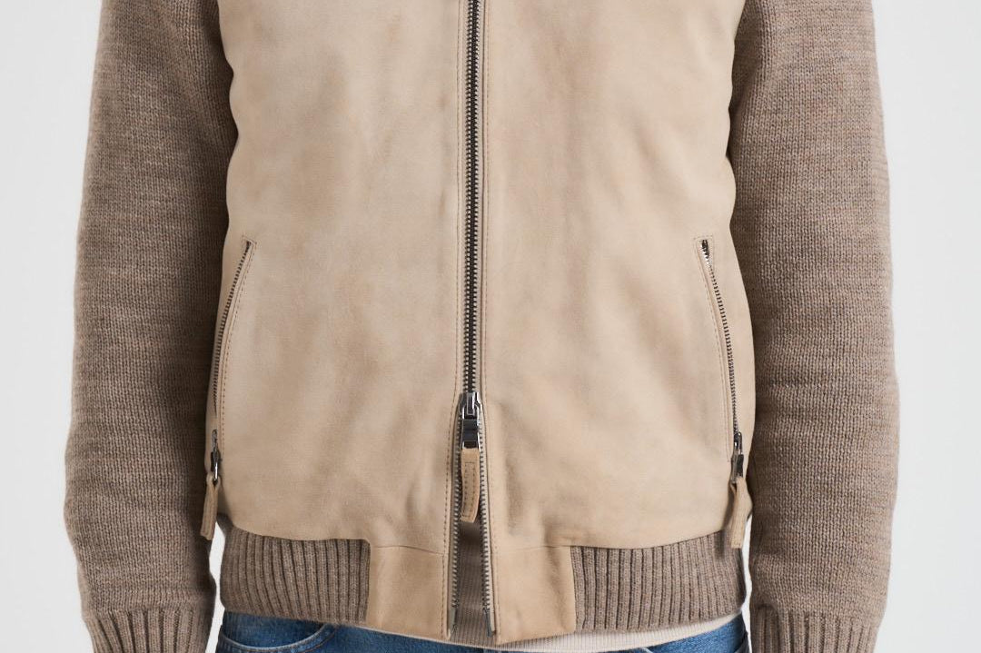 Giubbotto uomo in camoscio e tessuto beige FRANCIS KNIT 505 THE JACK LEATHERS 