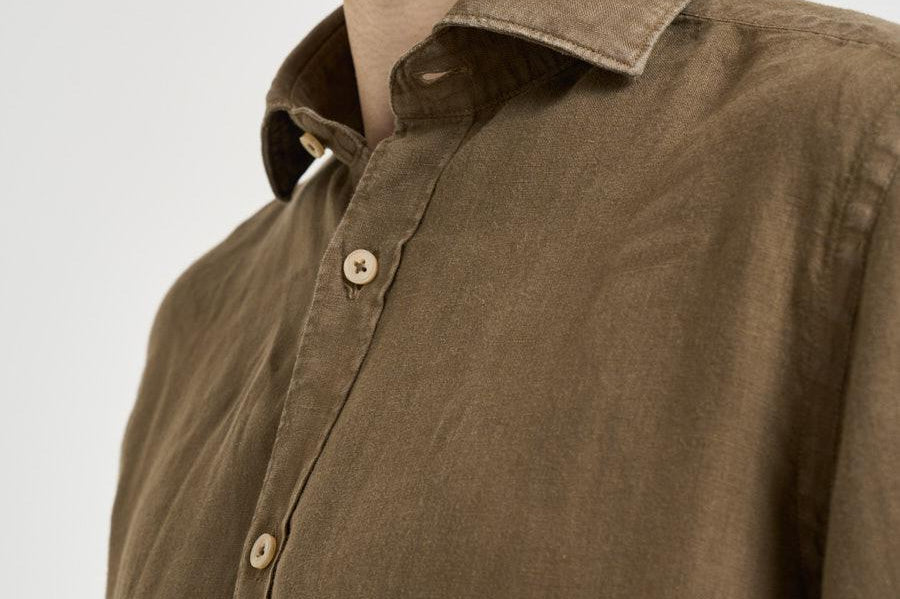 Camicia uomo in lino tortora J66TNP UQ2 ACCADEMIE TESSILI 