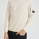 Maglione uomo girocollo a coste lunghe bianco MKN015A 00668A103 CP COMPANY 